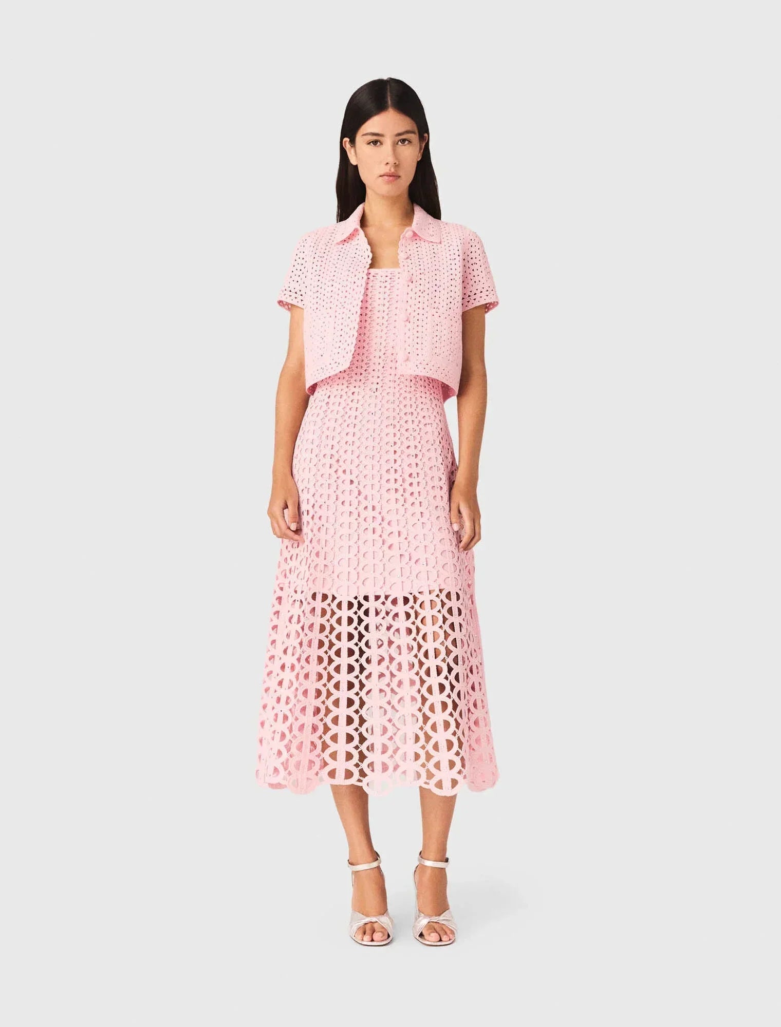MAJE DRESS SET CROCHET PINK