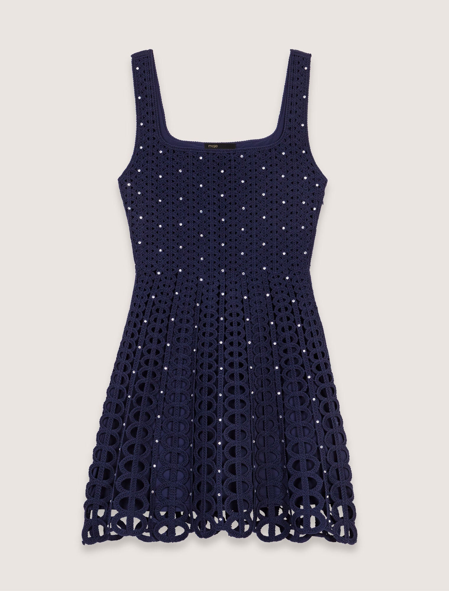 MAJE RHINESTONE MINI NAVY DRESS