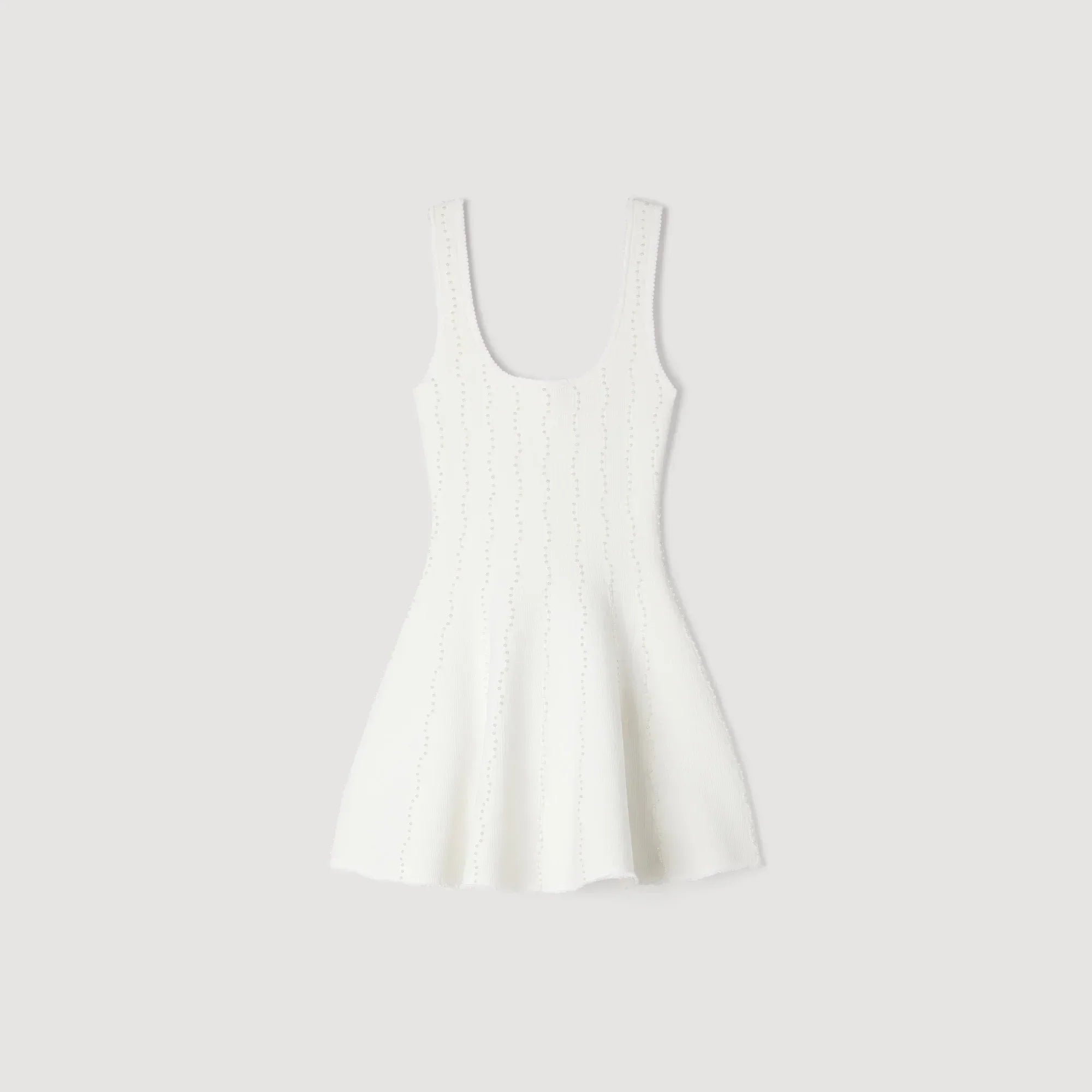 SANDRA BEADED KNIT SHORT DRESS WHITE