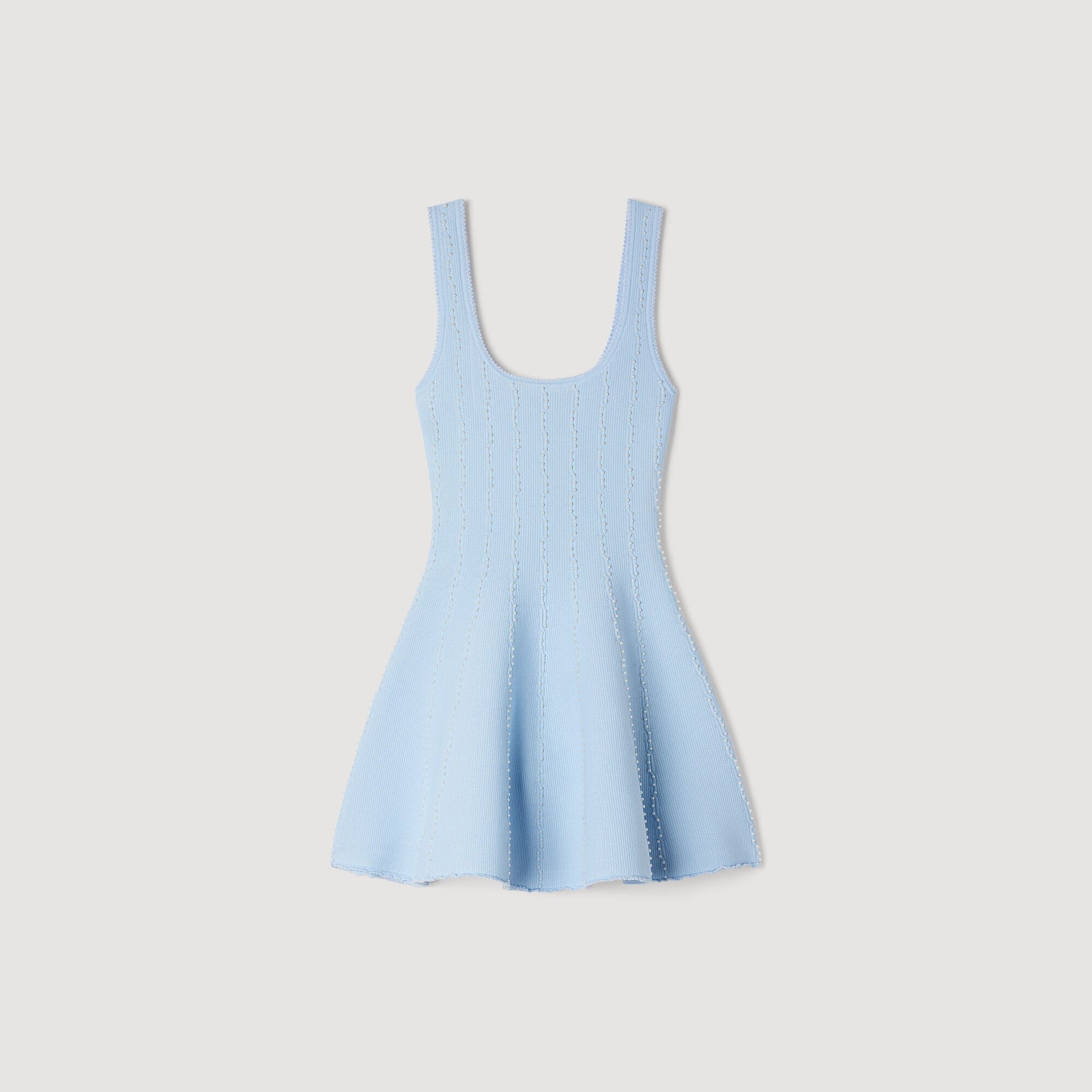 SANDRA BEADED KNIT SHORT DRESS BLUE