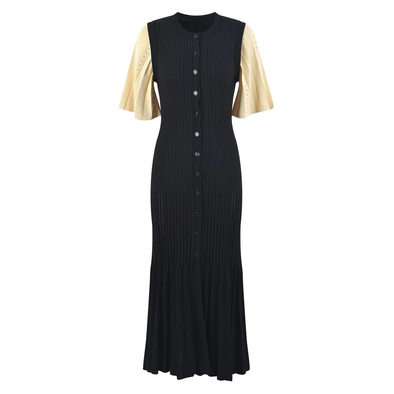 SANDRA TWO TONE TRICOT DRESS BLACK
