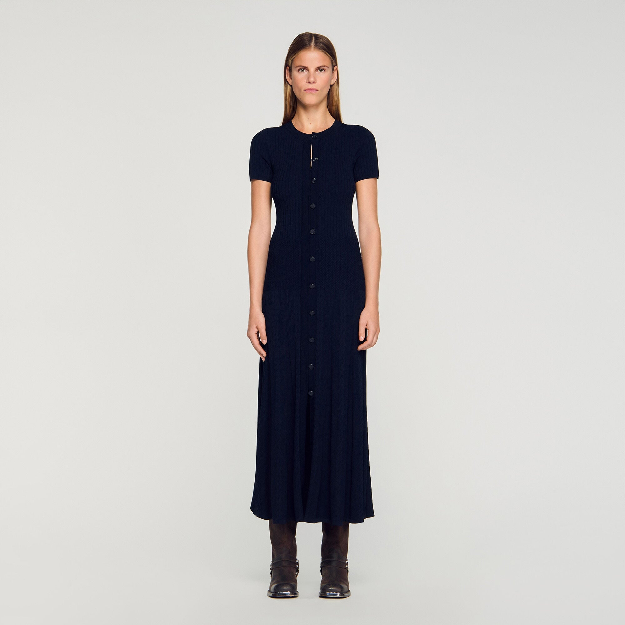 SANDRA LONG KNITTED MARINE DRESS