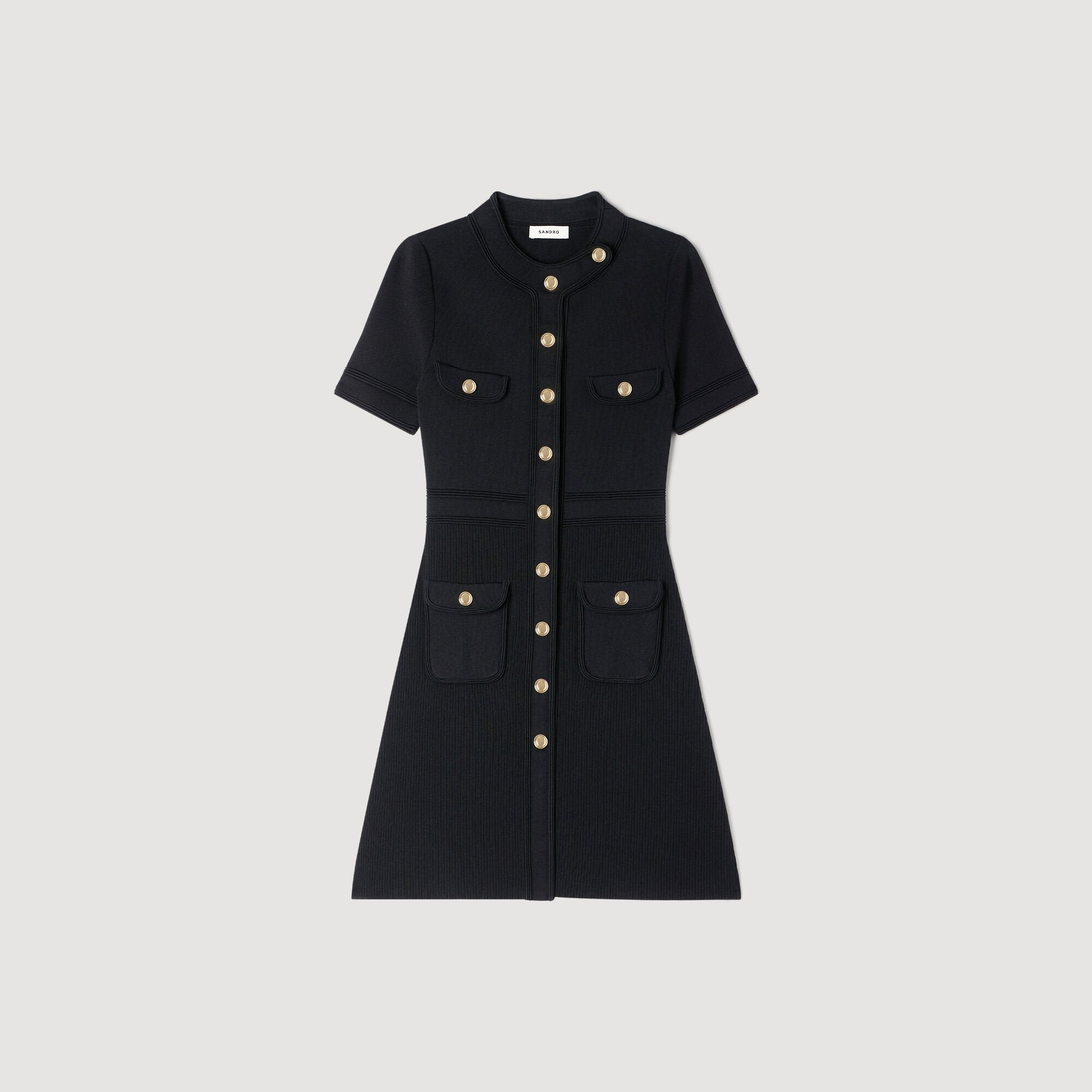 SANDRA JERSEY DRESS WITH BUTTONS BLACK